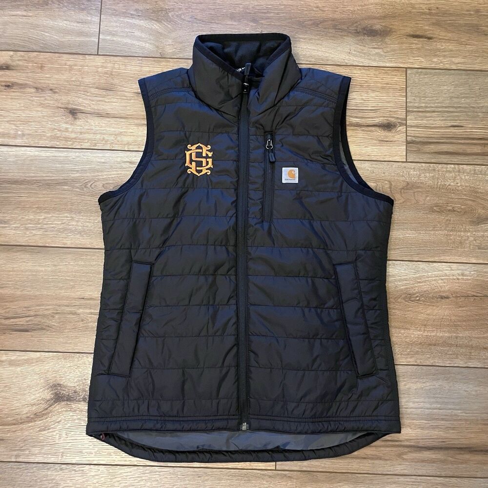 Carhartt Rain Defender Black Zip Up Nylon Puffer Vest Insulated w/Logo Size S